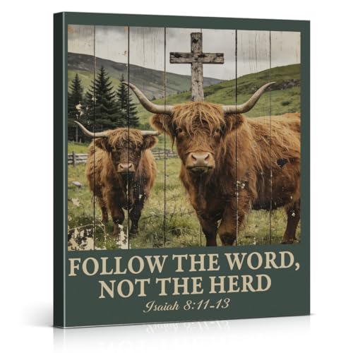 Christian Highland Cow Canvas Wall Art Follow the Word Poster Wall Decor - color: Christian Highland Cow
