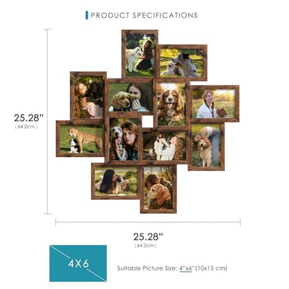 DUENPY 4x6 Solid Wood Collage Frame 12 Pack Glass Assembly Required Brown - color: Brown