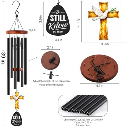 Christian Memorial Wind Chimes for Loss of Loved One - Remembrance Bereavement Gifts for Loss of Mother/Mom, Father/Dad - Be Still and Know - Religious Sympathy Wind Chimes with Cross Suncatcher 39"