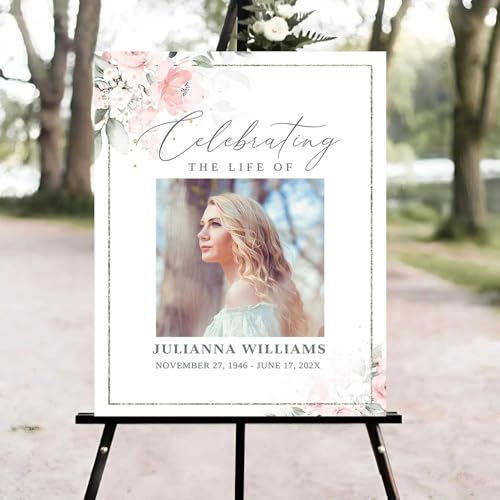 Blush Pink Floral Funeral Welcome Sign, Celebration of Life Welcome Sign, in Loving Memory Sign, Celebration of Life Funeral Sign, Celebration of Life Sign, Memorial Sign with Photo #uoq22 - color: Version #24
