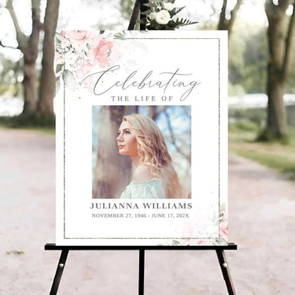 Blush Pink Floral Funeral Welcome Sign, Celebration of Life Welcome Sign, in Loving Memory Sign, Celebration of Life Funeral Sign, Celebration of Life Sign, Memorial Sign with Photo #uoq22 - color: Version #24