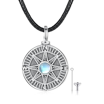 MEDWISE Wing/Paw Prints Urn Necklace for Ashes 925 Sterling Silver Necklace Guardian Angel Ashes Keepsake Memorial Urn Pendant Pet Cremation Jewelry for Ashes Memorial Jewelry for Dog Cat Pet Men - style: C-Compass