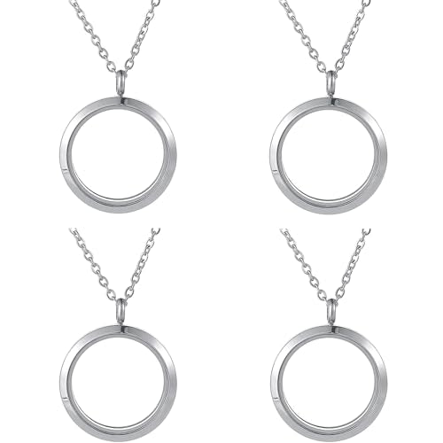 FM FM42 Stainless Steel 30mm/1.18" Diameter Glass Locket Pendant Charm, Pack of 4
