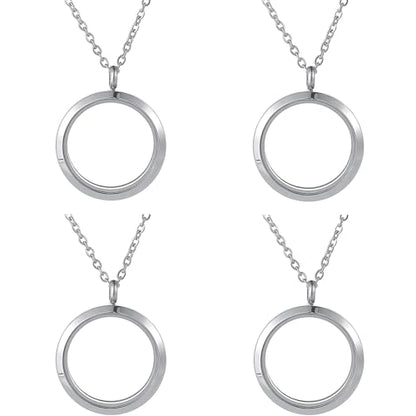 FM FM42 Stainless Steel 30mm/1.18" Diameter Glass Locket Pendant Charm, Pack of 4