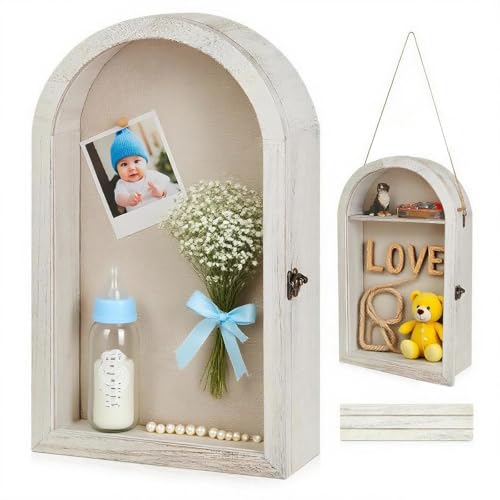 11x16 Shadow Box Frame with Plexiglass, Deep Shadow Box Frame with Linen Back and Removable Shelves,Wood Glass Display Case for Medals, Photos, Memorabilia, Awards,4" Depth (White) - color: White