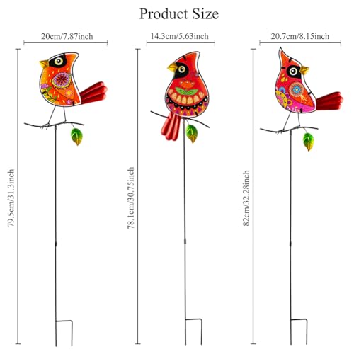 Set of 3 Cardinal Stained Glass Decorative Garden Stakes - color: Cardinal