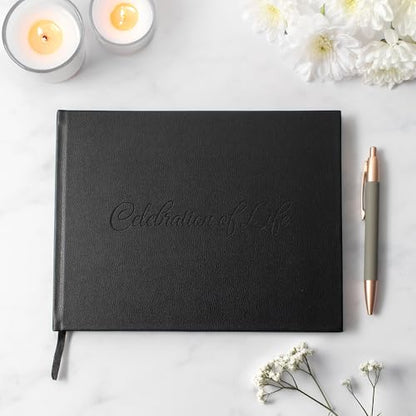 Useful Co. Funeral Guest Book for Party, Sign in Book, Leather Cover, Black | Sign In Book for Memorial Service or Vacation Home, Hardbound Leather Guest Books, House and Party Guest Book, 9 x 7 In