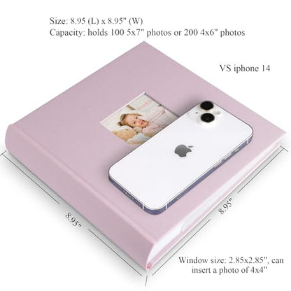 1DOT2 Photo Album with Writing Space, 100 Pages, Linen Cover, Pink - color: Pink