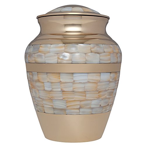 Mother of Pearl Gold Funeral Urn by Cremation Urn for Human Ashes - Hand Made in Brass - Suitable for Cemetery Burial or Niche - Large Size fits Remains of Adults up to 200 lbs - Mother of Pearl - color: Bronze