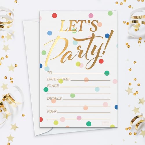 Sweetzer & Orange S&O Set of 25 Polka Dot Party Invites -Happy Birthday Invitations for Adult & Kids, Happy Day Decor Sheets with Envelopes for Boys & Girls - 4”x6 Cute Invite Cards - color: Polka Dot