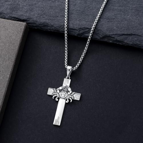 PROESS Cross Necklace for Women Men Sterling Silver Rose/Sunflower Cross Pendant Religious Jewelry Christmas Birthday Mothers' Day Gifts - color: 01-03-Cancer