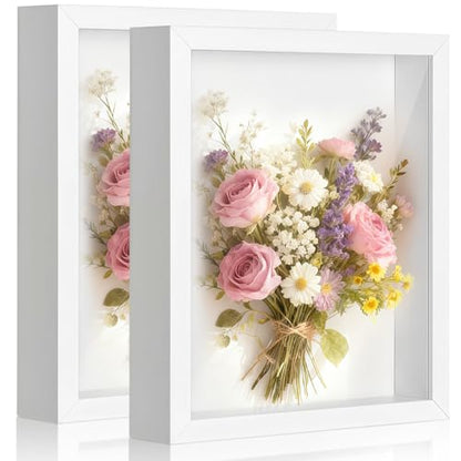 2 Pack Shadow Box Frame 11"x 14" - Wood Deep Shadowbox with Glass - size: 11×14-2pcs-white