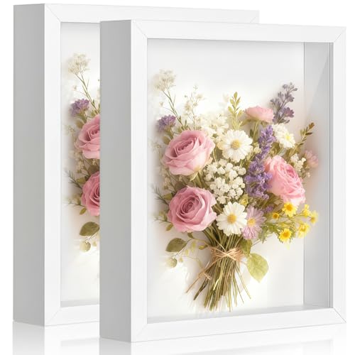 2 Pack Shadow Box Frame 11"x 14" - Wood Deep Shadowbox with Glass - size: 11×14-2pcs-white