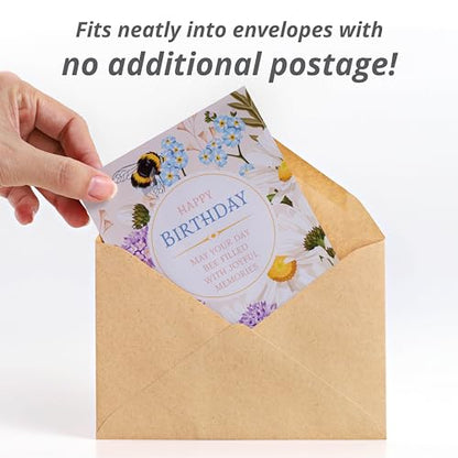 Happy Birthday Bee Forget Me Not Seed Packets - Set of 25 - Thank You Gifts - Wildflower Seeds for Planting - Floral Gifts - Thank You Card - Wild Flowers Bulk - style: Happy Birthday