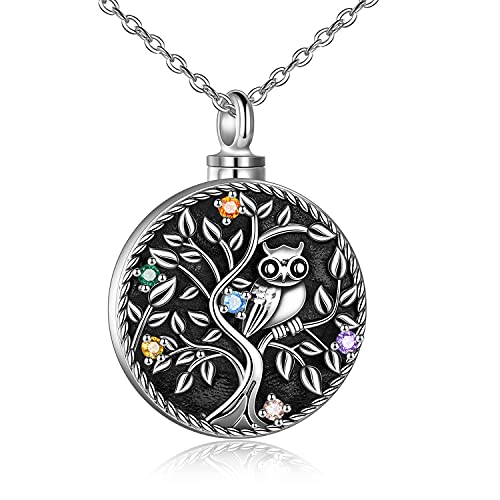 Sterling Silver Tree of Life Urn Necklace for Ashes Owl Necklace Pendant Charm for Women Memorial Gifts Keepsake Always in My Heart Memory Necklace Jewelry - style: tree of life pendant with owl