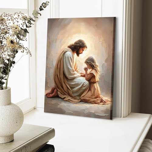 Jesus Praying with Girl Wall Art Canvas Poster Print, 8x10in - color: Jesus04, size: 8"L x 10"W