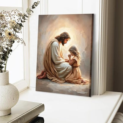 Jesus Praying with Girl Wall Art Canvas Poster Print, 8x10in - color: Jesus04, size: 8"L x 10"W