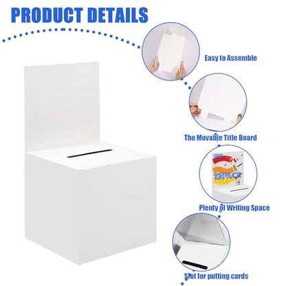 Ysglory 12 Pack Raffle Ticket Box Cardboard Suggestion Box with Slot Donation Ballot Boxes for Fundraising Collecting Business Card Voting Contest with Removable Title Board, 6 x 6 x 6 Inches - color: White - 12 Pack - 6 x 6 x 6 Inches