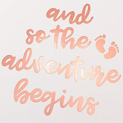 Calculs Polaroid Baby Shower Guest Book So the Adventure Begins Signature Bridal Party Picture Book Blank Pages for Instant Film 8.5” Square White Cover Rose Gold Stamping - style: Contemporary