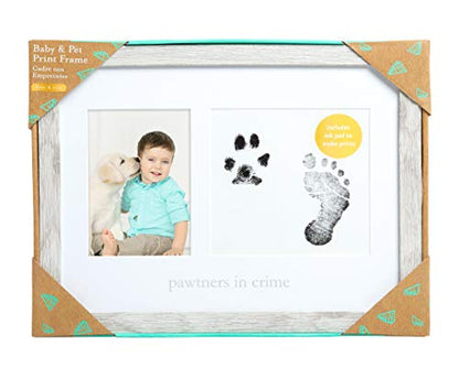 Kate & Milo Pawtners in Crime Baby and Pet Print Photo Frame | Baby Handprint or Footprint and Pet Pawprint Kit, Holds 4" x 6" Photo, Sawtooth Wall Display, Pet and Baby Keepsake - style: Pawtners in Crime Prints