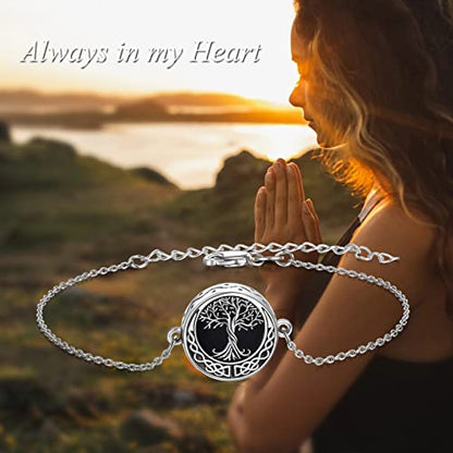 ONEFINITY Sunflower/Tree of Life Urn Bracelet for Ashes 925 Sterling Silver Sunflower/Tree of Life Cremation Keepsake Pendant Locket Bracelet for Women Mom - style: Black Onyx tree of Life