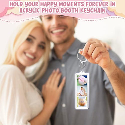MTLEE 12 Pcs Mini Photo Strip Keychain Frame 1x3 Inch Acrylic Photo Booth Keychain Double Sided Keyring Blank DIY Custom Gift - style: Assorted Clasp