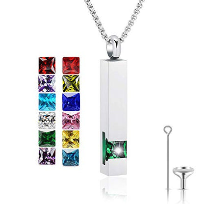 YOUFENG Urn Necklaces for Ashes Birthstone Cube Urns for Human Ashes Memorial Cremation Urn Locket Keepsake Ashes Jewelry - style: Silver - May