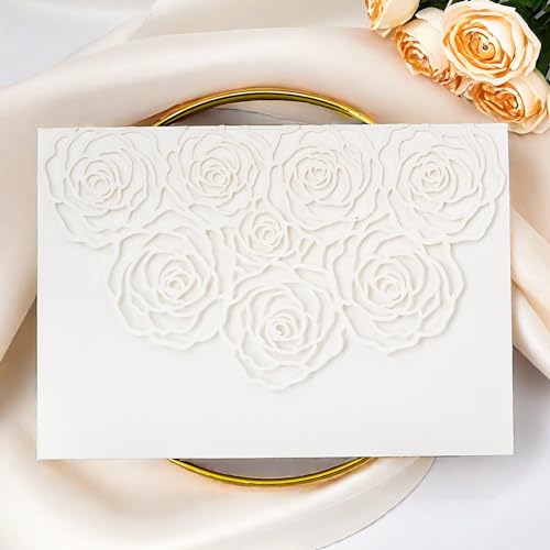20 Pcs Laser Cut Wedding Invitations Card Pocket with Envelope for Birthday Party Baby or Bride Shower Invite suitable for 5 * 7 Inches Insert Paper (Ivory) - color: Ivory