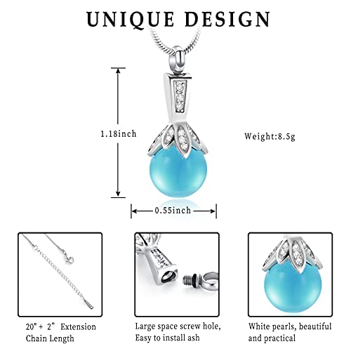 Memorial Jewelry Pearl Urn Necklace - Cremation Ashes Holder Keepsake for Women - color: Light blue