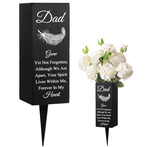 Geosar Dad Grave Decorations for Cemetery Metal Flower Vase with Stake | Cemetery Flower Holder for Grave, Father's Day Cemetery Decor Memorial Flower Holder Vase for Outdoor Lawn, Burial Ground - style: Dad