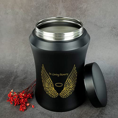 Up to 220 lbs Large Cremation Urns for Adult Human Ashes, Angel Wings in Loving Memory Decorative Funeral Burial Urn for Male Female Ashes with Velvet Bag(Black) | Full Size 220 lbs Capacity, Stainless Steel Material, Sealing Well & Waterproof, Funeral &