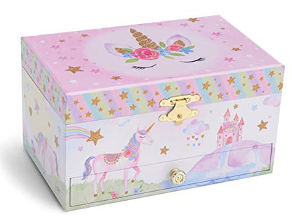 Jewelkeeper Jewelry Box for Girls with Drawer - Spinning Unicorn Doll to The Beautiful Dreamer Tune Music Box - Little Girls' Jewelry Set Includes Unicorn Bracelet and Necklace - 5Dx7Wx4H Inches