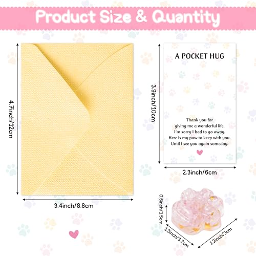 EYxsaxenk Loss of Pet Sympathy Gift - Pink Crystal Mini Paw Pocket Hug with Memorial Card Envelope Remembrance Bereavement Gift for Loss of Dog Cat Sympathy Favor Adult Pet Lover Stress Relief Supply - color: Pink + Thank You Card