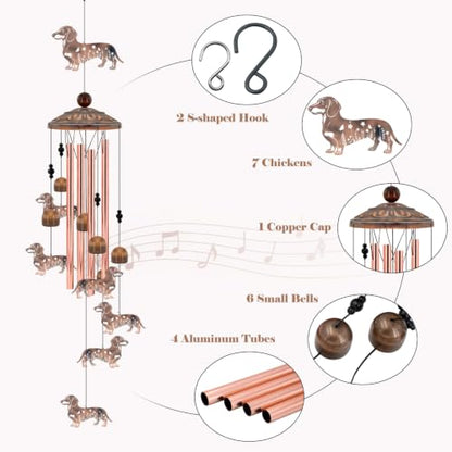 Dachshund Wind Chimes for Outside Dog Wind Chimes Wind Chimes Outdoors | Dachshund Wind Chime Dog Gifts for Women Mom Dog Lovers Memorial Birthday Gift Garden Patio Porch Yard Home - size: 35''-Dachshund