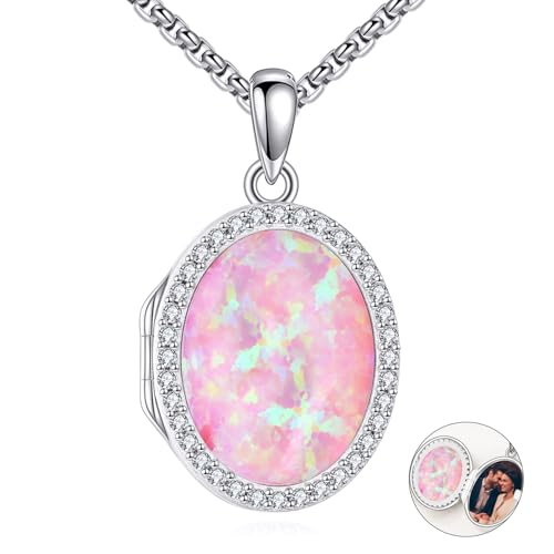 ONEFINITY Locket Necklace Photo Necklace Memorial Jewelry Gifts for Women Mom Wife - color: Pink Opal