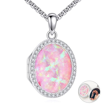 ONEFINITY Locket Necklace Photo Necklace Memorial Jewelry Gifts for Women Mom Wife - color: Pink Opal