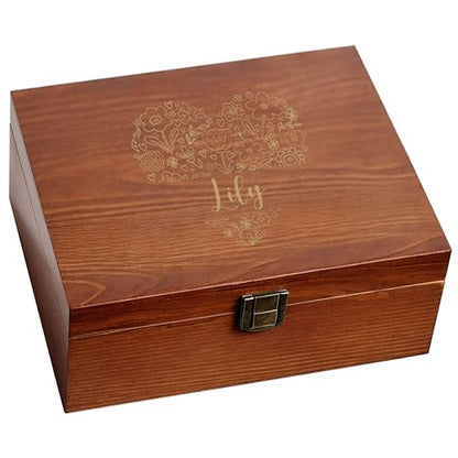 shop4ever Custom Wooden Keepsake Box, Flower Heart Name Design, Storage | Safely Store Items, Anniversary, Wedding Idea, Wood Box With Lid, Valentines Day Present, Home Decor