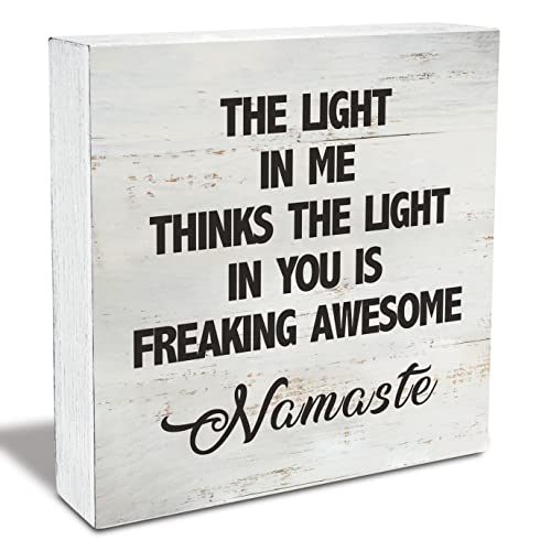Namaste Quote the Light in Me Thinks the Light in You Wood Box Sign - color: Brown