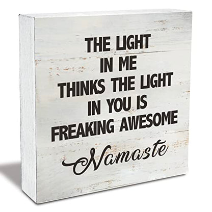 Namaste Quote the Light in Me Thinks the Light in You Wood Box Sign - color: Brown
