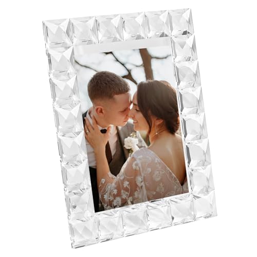 Luxury Crystal Picture Photo Frame,Grid Diamond Craft,Crystal Wedding Frame of Keepsake Photo Frames, Tabletop Display Decor Frame, Clear with Gift Box (5" x 7") - size: 5"x7"