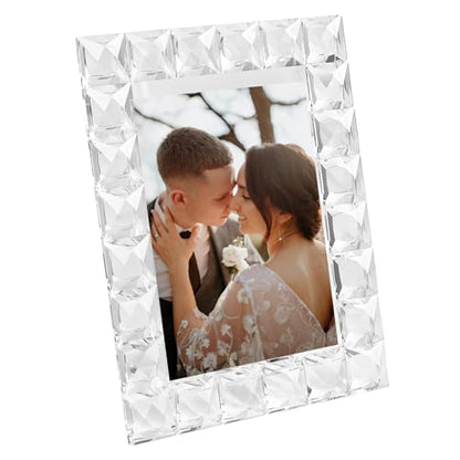 Luxury Crystal Picture Photo Frame,Grid Diamond Craft,Crystal Wedding Frame of Keepsake Photo Frames, Tabletop Display Decor Frame, Clear with Gift Box (5" x 7") - size: 5"x7"