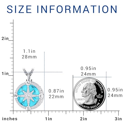 Compass Necklace for Women Men 925 Sterling Silver Pendant Urn Necklaces for Ashes Picture Locket Necklace Anchor Necklace Viking Necklace Crystals CZ Moonstone Abalone Shell Turquoise Compass Jewelry - color: T-C-Compass Urn Necklace, style: Urn Necklace