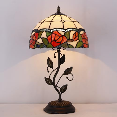 Tiffany Lamp Rose Flower Style Stained Glass Table Lamp - color: Rose Flower