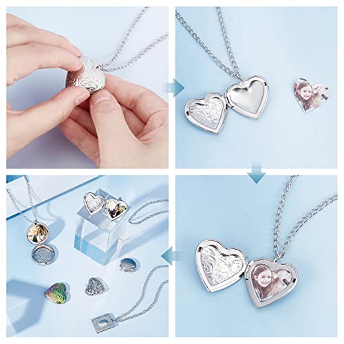 PH PandaHall About 15pcs Stainless Steel Locket Pendants Photo Frame Charms Heart Pendants Hypoallergenic Love Wedding Photo Charms for DIY Memorial Necklace Making 29x29x7mm, Hole 2mm - size: 29x29x7