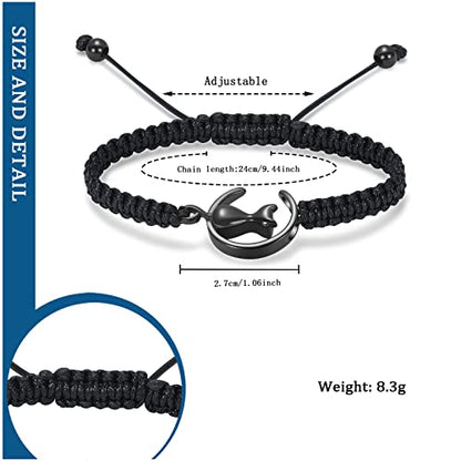 constantlife Cat Cremation Urn Bracelet for Pet Ashes Handmade Braided Rope Adjustable Bangle Stainless Steel Urn Bangle Memorial Jewelry - color: Black
