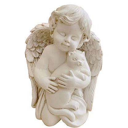 KiaoTime Wings Angel Holding a Cat Statue Faithful Angel Memory Memorial Cat Pet Figurine Garden Statue Indoor Outdoor Home Garden Guardian Rememberance Cat Figurine, 7 inch