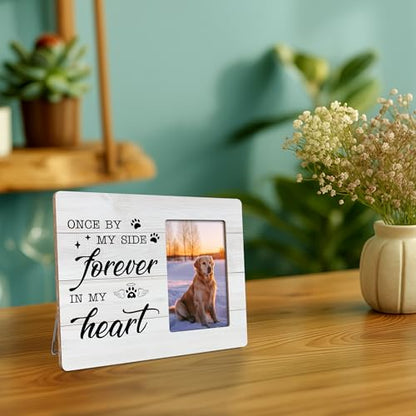 Pet Memorial Gifts for Dogs Sympathy, Loss of Dog Gift Picture Frame, Once by My Side Forever in My Heart Frames Fits 4x6 Photo - color: Red