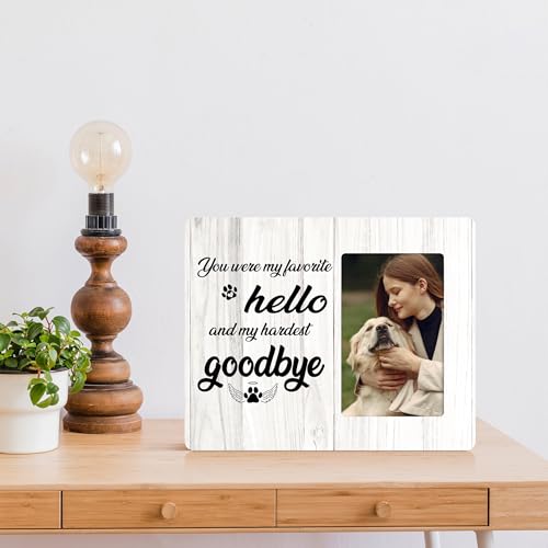 Dog Memorial Gifts Loss of Dog, Pet Remembrance Gift, You Were My Favorite Hello Wooden Picture Frames, 4x6 inch Photo - color: Orange