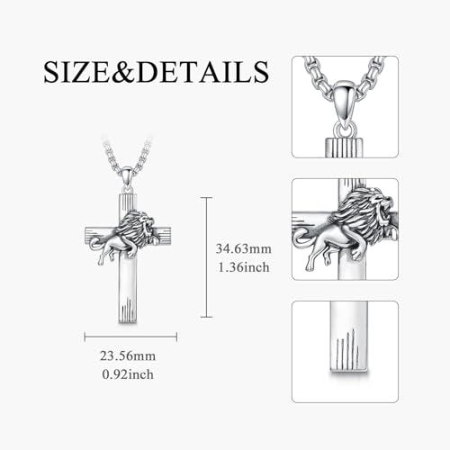 PROESS Cross Necklace for Women Men Sterling Silver Rose/Sunflower Cross Pendant Religious Jewelry Christmas Birthday Mothers' Day Gifts - color: 01-09-Leo