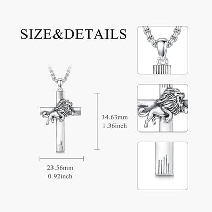 PROESS Cross Necklace for Women Men Sterling Silver Rose/Sunflower Cross Pendant Religious Jewelry Christmas Birthday Mothers' Day Gifts - color: 01-09-Leo
